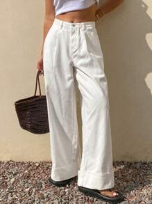 Livesso Women's Loose Casual Solid Color Denim Jeans, Spring New Arrival - White - View 4