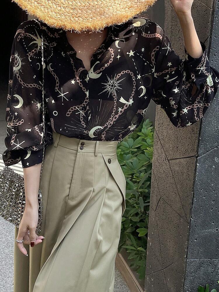 Women's Bohemian Style High-Sense Fashion Loose Fit Beach Vacation Blouse, Summer New Arrival Long Sleeve Top