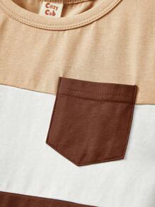 Cozy Pixies Bộ 2 món/bộ áo thun cổ tròn tay ngắn màu tương phản cho bé trai/gái và quần short thể thao - Nhiều màu - Xem 8