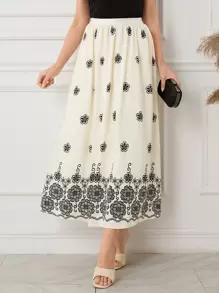 Lacomfia Women's Casual Floral Print Long Skirt For Vacation Fall Cloth For Women - Apricot - View 3