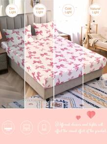 3pcs Watercolor Pink Bow Girly Cute Digital Print Bed Sheet Set (1pc Bed Sheet + 2pcs Pillowcases, No Filler), Soft Daily Polyester Fiber Skin-Friendly For Indoor Bedroom Master Bedroom Guest Room Dormitory, All Season