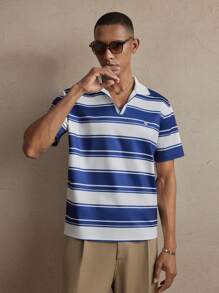 男士针织条纹宽松插肩领休闲 Polo 衫，适合夏季、度假、日常穿着 - 彩色 - 查看 5
