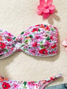 SHEIN Swim Kobiety obcisłe seksowne plażowe Ditsy Floral Tube Top Casual Beach 2 Pieces Swimsuit
