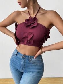SHEIN Unity Women's Fashionable Versatile Strapless Tie Backless Floral Tank Top, Spring/Summer - Burgundy - View 5