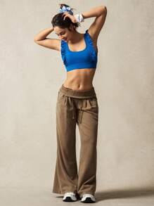 VARSITIE Ruffled Shoulder Straps Skinny Women Sports Bras - Royal Blue - View 5