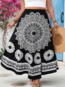 Breezaya Plus Size Casual Retro Bedrukte Rok Voor Vrouwen