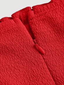 SHEIN MOD 纯色褶边饰边褶皱胸围荷叶边下摆红色盖袖双下摆裙裤连衣裤