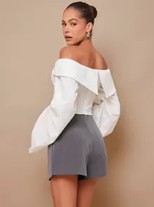 L'Amorae 夏季女士，女士，女士深灰色纯色不对称下摆休闲裤裙，女士短裤，办公室女性，老款，日常