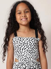 SUMWON Teen Girls Cut Out Side Polka Dot Summer Sundress Fit And Flare Sleeveless Party Special Occasion Beach Vacation Holiday Resort Dress - White - View 3