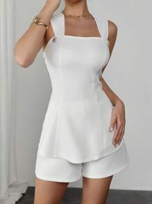 Chiquease Damen Weißes elegantes, vielseitiges 2-teiliges Tankset mit taillierter Schleifenrückendesign