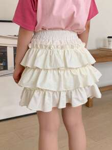 DAZY Young Girl's Solid Color Multi-Tier Ruffle Hem Short Skirt