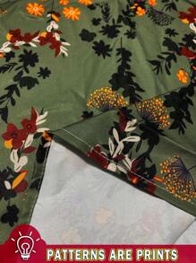 EMERY ROSE 大码休闲复古花卉印花 V 领灯笼袖宽松衬衫，适合秋冬季 - 綠色 - 查看 3