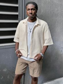 Manfinity VCAY 1 Set Men's Ark Pattern Loose Relaxed Fit Mid-Sleeve Shirt - Multicolor - View 4