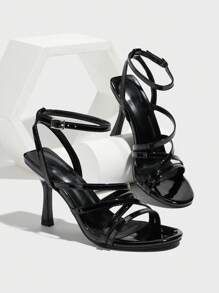 CUCCOO SZL Giày cao gót mũi vuông đính pha lê thoáng khí cho nữ mùa hè - màu đen - Xem 4