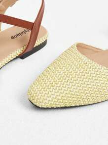 Styleloop Women's Woven Hollow-Out Square Toe Comfortable Elegant Flat Shoes, Vacation Style - Apricot - View 5