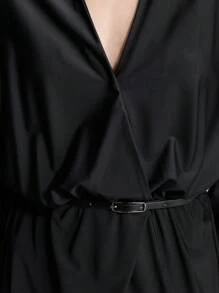 Ontre Vestido negro de cintura alta y campana con decoración de cinturón, estilo urbano chic minimalista para mujer - Negro - Ver 6
