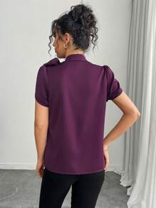 Rafferiza Áo cánh tay loe thắt nơ màu trơn đơn giản, dễ mặc cho nữ, mùa xuân/hè - Màu tím - Xem 2