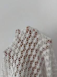 Elenzga Jersey holgado de punto con cuello redondo, efecto calado y bloques de color para mujer, para otoño e invierno - Blanco y Negro - Ver 7