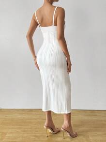 SHEIN Clasi Women's Solid Color Front Laced Fitted Knit Camisole Dress