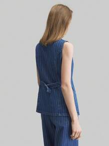 Ontre Áo vest denim xanh nữ Áo vest sọc Phong cách hàng hải Phong cách Old Money - Rửa trung bình - Xem 7