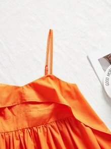 SHEIN VCAY Women Summer Orange Solid Color Backless Top Ruffled Cutout Top Valentine's Day Vacation Top Summer Top For Vacation & Casual Wear Ruffled Top. This Too Is Extremely Flattering And Looks Vacation Great Dressed Up Or Down - Burnt Orange - View 8