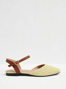 Styleloop Women's Woven Hollow-Out Square Toe Comfortable Elegant Flat Shoes, Vacation Style - Apricot - View 4