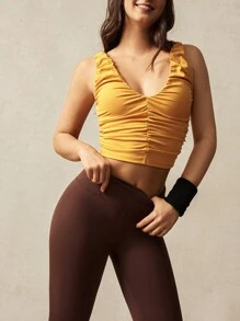 VARSITIE U-Shaped Collar Gathered Two-Tone Women Sports Sets