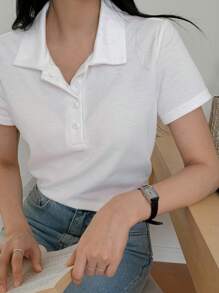 DAZY 新款西式宽松休闲翻领女式T恤，春夏季，商务休闲女装 - 白色 - 查看 1