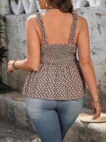 SHEIN LUNE Camiseta sin mangas holgada con cintura fruncida y estampado floral en talla grande