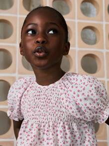 THE HAPPY LOOK Young Girls' Ditsy Floral Puff Sleeve Casual Shirt For Vacation