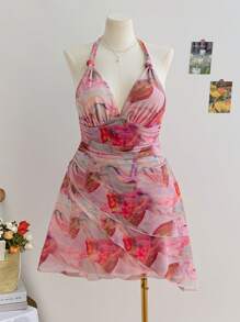 Soleia Vestido de tirantes con escote en la espalda y estampado tie-dye para mujer de talla grande, adecuado para volver al colegio, vacaciones y looks de otoño