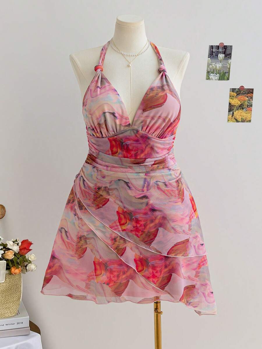 Soleia Vestido de tirantes con escote en la espalda y estampado tie-dye para mujer de talla grande, adecuado para volver al colegio, vacaciones y looks de otoño