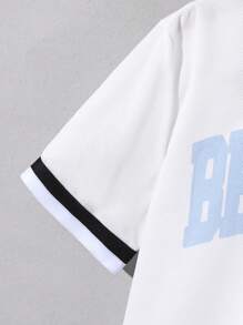 SHEIN 2pcs/Set Tween Boy Letter Graphic Casual Sports Crew Neck Short Sleeve T-Shirt And Shorts Set - Blue - View 5