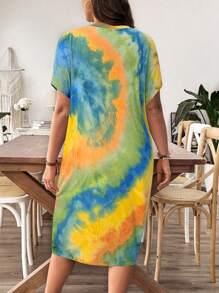 SHEIN LUNE Tie Dye Casual Dress, Minimalist & Fashionable For Everyday Wear Boho Old Money - Multicolor - View 2