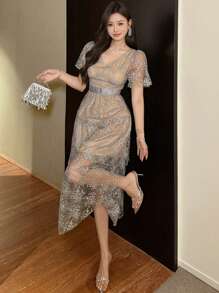DAZY New Summer Bohemian Style Women Long Sundress Luxury Prom Dress - Grey - View 1