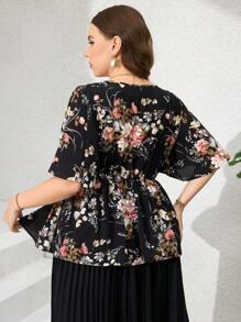Ellevyn Plus Size Elegant Printed Chiffon Blouse, Spring/Summer, Elegant Women's Blouse, Plus Size Blouse, Women's Blouse, Black Blouse, Elegant Blouse, Women's Blouse, Modern Blouse - Multicolor - View 3