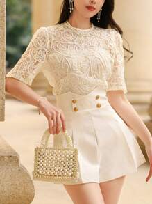 DAZY Áo thun tay ngắn phong cách Bohemian thanh lịch dành cho nữ, hàng mới về mùa hè - Màu be - Xem 4