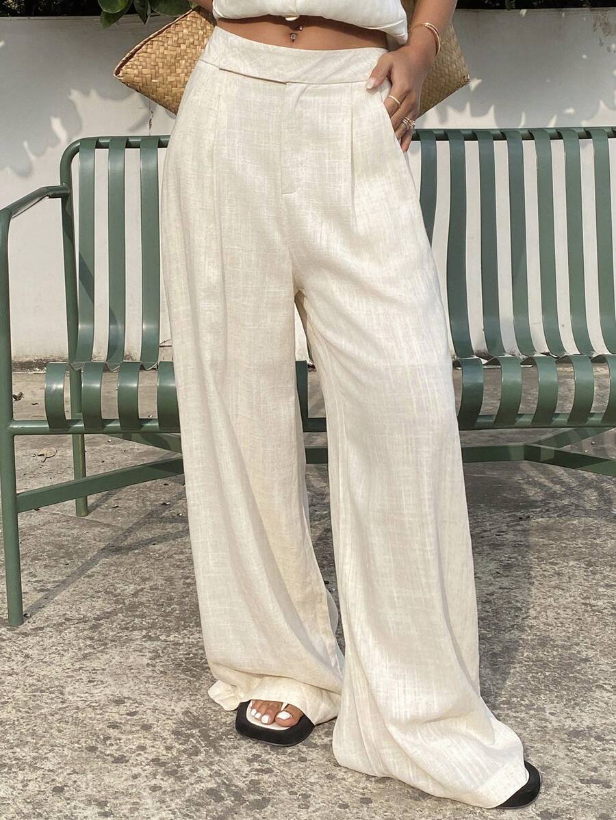 DAZY Women's Casual Loose Fit Summer Pants Linen - Apricot - View 1