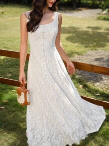 Vintamour Vintage Elegant Women Rose Floral Jacquard Lace Mesh Button Dress Holiday Party Casual Tea Party Vacation Dress Summer Outfits For Women Summer Dresses For Women White Dress Easter Dress Women White Dresses For Women Spring Outfits For Women Spring Dresses For Women Summer Clothes Vacation Outfits Woman Wedding Guest Dress Women Vacation Outfits Women Dresses For Women Summer Sun Dresses For Women Graduation Dress Birthday Dresses