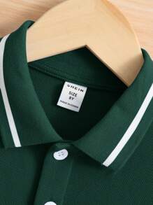 SHEIN Tween Boys' Collared Solid Color Short Sleeve Polo Shirt - Green - View 3