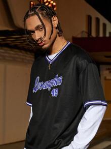 PAVTROS Manfinity Streetrush Manfinity Streetrush Men's Casual Sports V-Neck Printed Short T-Shirt,Graphic Men T-Shirt,Oversized T-Shirt,Boyfriend Gifts Jersey Streetwear Jersey For Men - Black - View 7