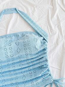 Soleia 女士度假腰部抽绳休闲挂脖修身吊带背心中国新年夏季度假邮轮服装邮轮女士西装女装 - 淺藍色 - 查看 5