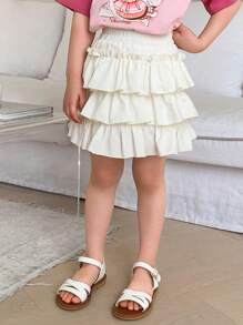 DAZY Young Girl's Solid Color Multi-Tier Ruffle Hem Short Skirt
