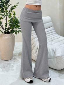 Comfortcana 女式纯色蕾丝下摆修身喇叭裤