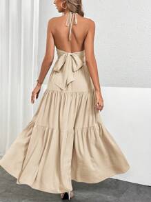 Firerie Women's Halter Tie-Up Backless Dress, Suitable For Vacation And Wedding Events