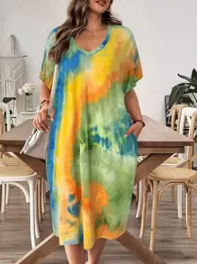 SHEIN LUNE Tie Dye Casual Dress, Minimalist & Fashionable For Everyday Wear Boho Old Money - Multicolor - View 6