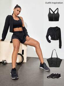 GLOWMODE Quần short cạp cao nhiều lớp VitalSwift 4,5" nhẹ có quần lót tích hợp, dây rút có thể điều chỉnh, mặc hàng ngày, mùa hè, nhanh khô, thấm hút mồ hôi, chống mùi hôi - màu đen - Xem 7