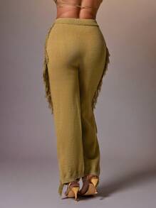 Denimoi Solid Open Front Sexy Fringe Knit Pants - Multicolor - View 4