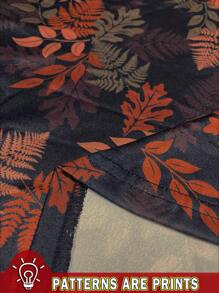 EMERY ROSE Plus Size Casual Vintage Leaf Print Fitted Crew Neck Long Sleeve Dress, Suitable For Autumn/Winter,Beach Dress Sundress,Holiday Outfits Boho