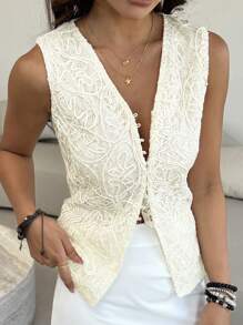 DAZY New Arrival Spring Textured Bohemian High-End Sleeveless Jacket For Women - White - View 3